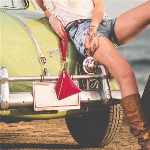 Women triangle clutch wallet wristlet purse synthetic leather small handbag - Picture 5 of 7